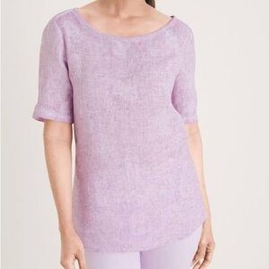 Chicos Women Sz 00 US 0/2 Sweet Iris Short Sleeve Embroidered Linen Tee